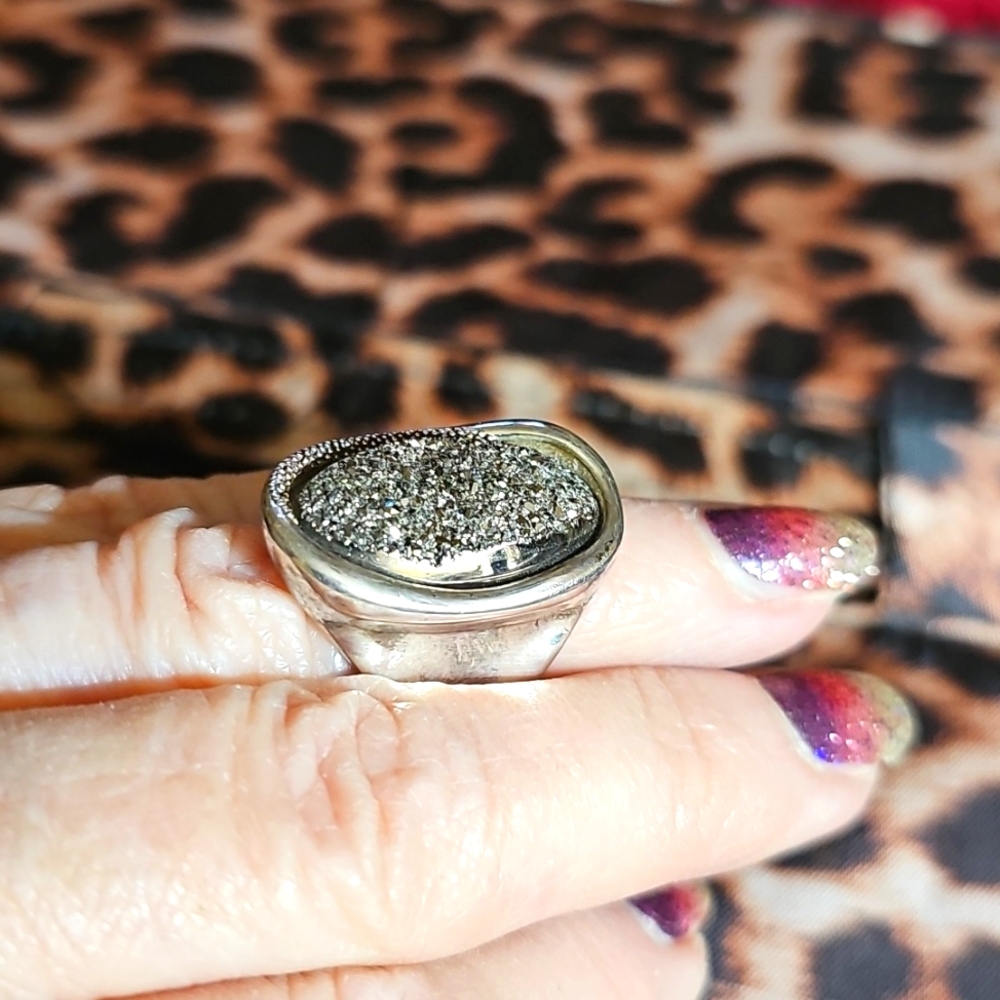Stunning Signed Michael Dawkins Sterling Silver Drusy Ring - Size 5 - Picture 2 of 9